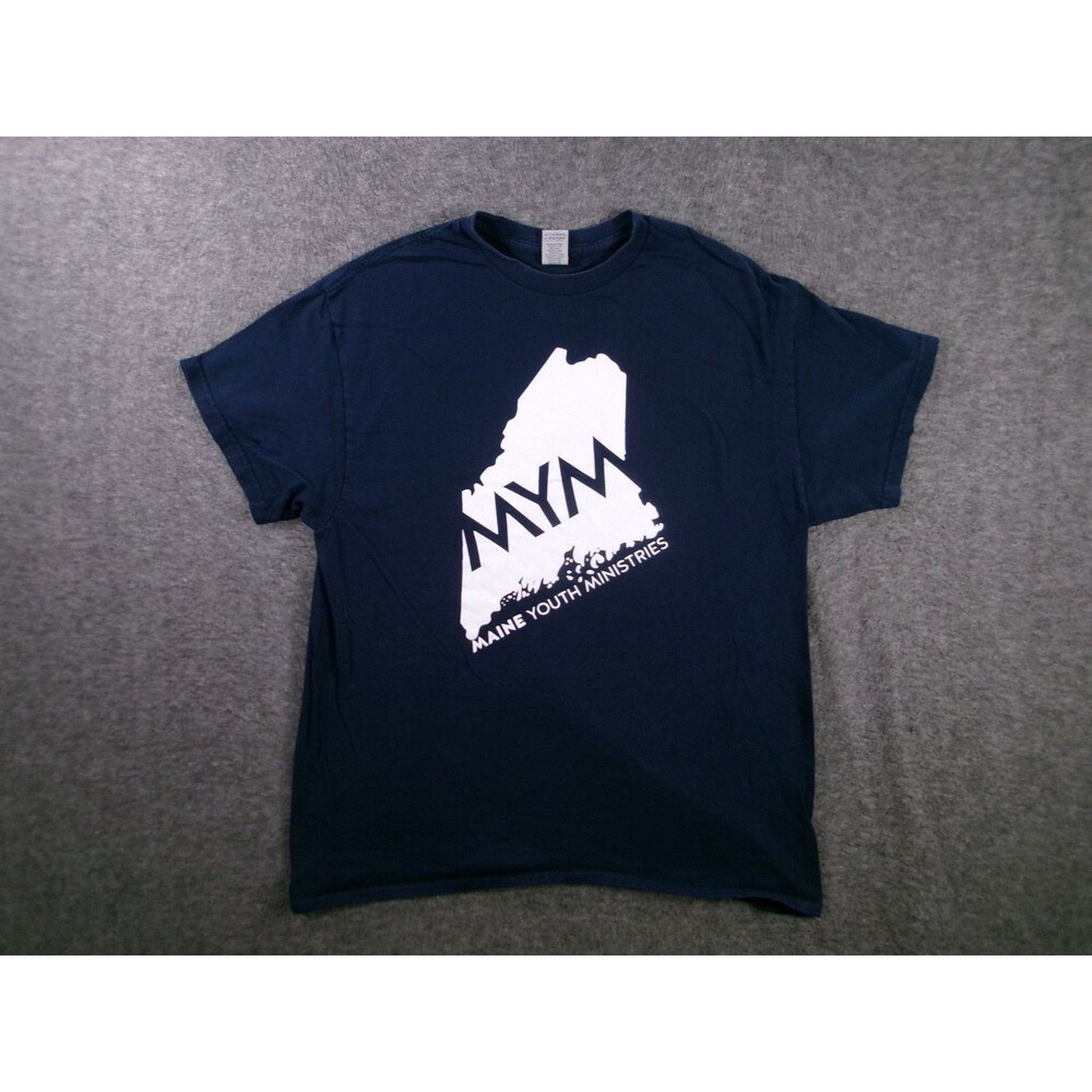 Maine Youth Ministries Shirt Mens Large Graphic Tee Navy Short Sleeve Casual